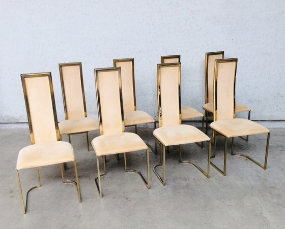 Image 1 of Set di 8 sedie da pranzo Hollywood Regency Design di Belgo Chrom, anni '70
