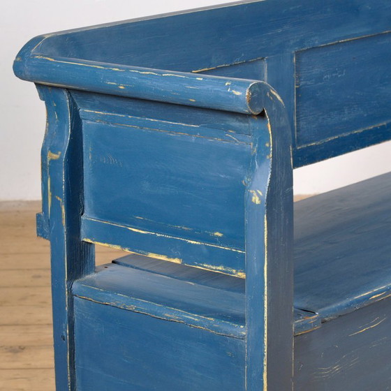 Image 1 of Antike Kiefernholzbank mit Klappsitz, 1900er Jahre