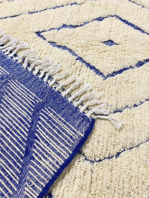 Handgeknüpfter Berberteppich – 300 x 200 cm – Wolle aus dem Atlasgebirge – Rautenmuster in Indigo