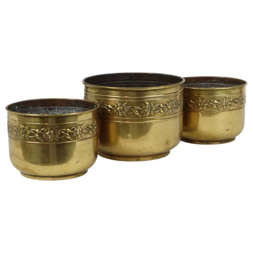 Oude Messing Repoussé Bloembakken Unis Paris – plantenbak, Brass