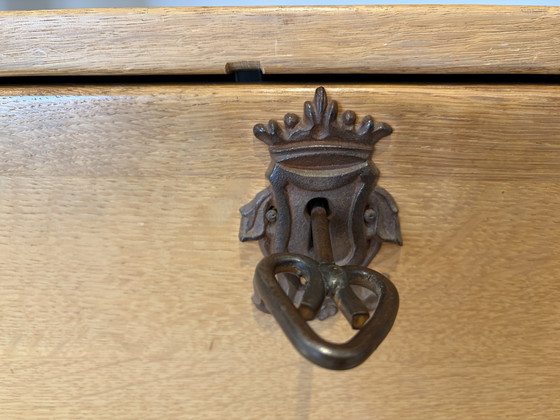 Image 1 of Oak with steel uprights cheese cabinet brutalist bookcase