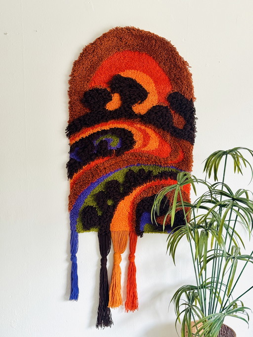 Vintage seventies geknoopt wandkleed 