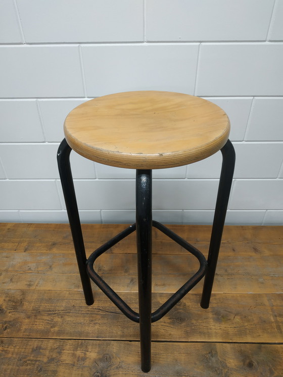 Image 1 of Tall Vintage Industrial Metal Barstool Workbench Stool