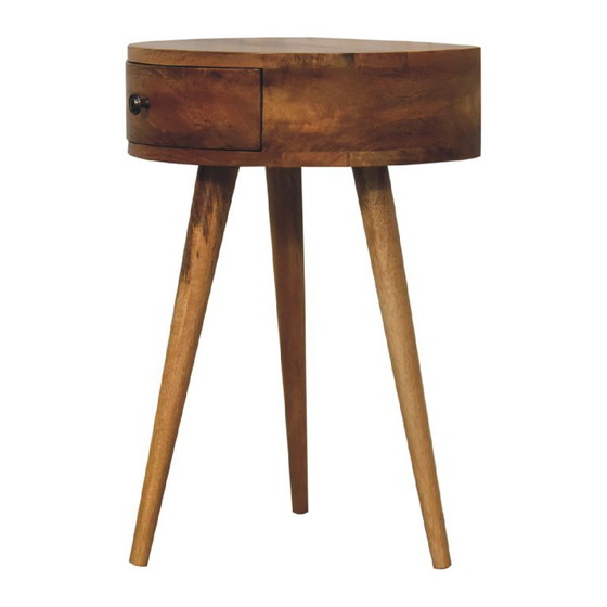 Mini Table de Nuit Ronde Aspect Chêne – Bois de Mangue Massif Avec Tiroir – Artisan, Tables de nuit, Wood (photo 4 of 10)