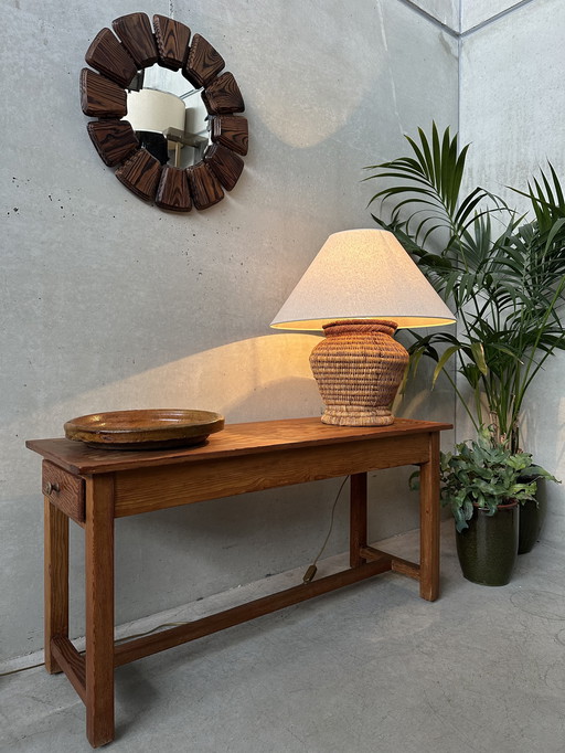 Vintage table lamp - old rattan pitcher