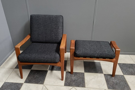 Image 1 of Sedia danese in teak di Arne Wahl Iversen per Komfort Denmark con poggiapiedi, anni '60