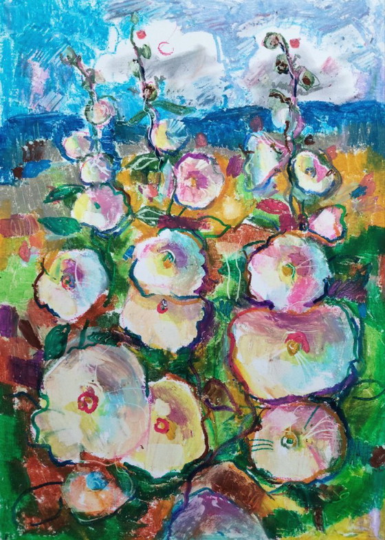 Image 1 of Etude with Mallows - Disegno originale A3 a pastello a olio