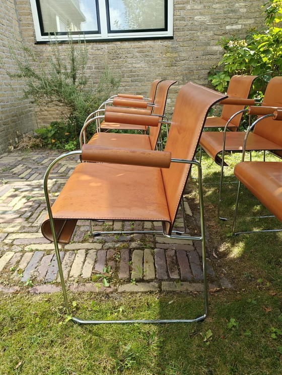 Image 1 of Set di 6 sedie di design originali Arrben Italia - Pelle e cromo