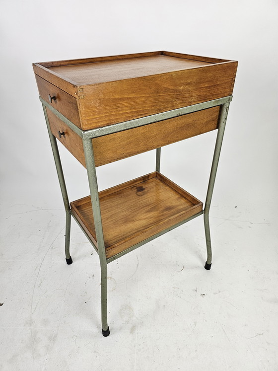 Image 1 of Industrial Metal and Wood Nightstands, Italy Bologna 1960s