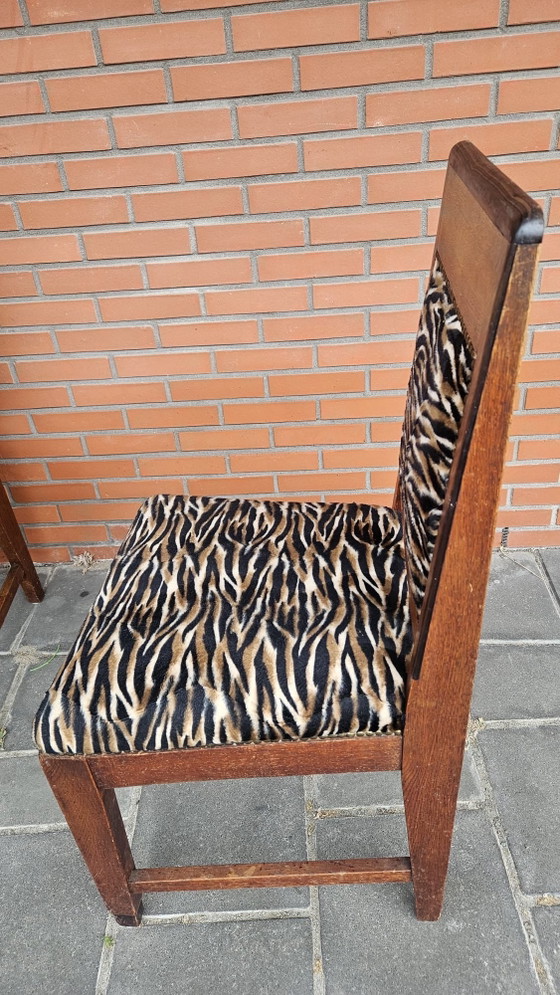 4x antique wooden chairs re-upholstered, Dining chairs, Textile, Beige (photo 8 of 10)