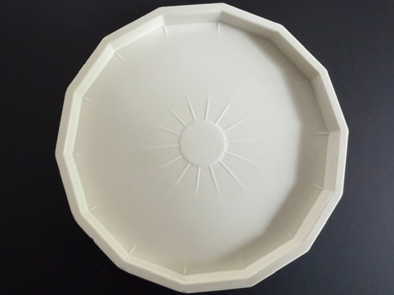 Image 1 of Vintage plastic coasters with holder | Set of 6 | Geometric | Cream