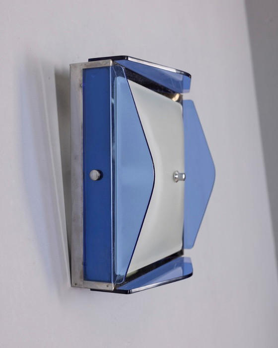 Image 1 of Vintage plafondlamp van blauw glas uit de jaren 70, Italiaans design.