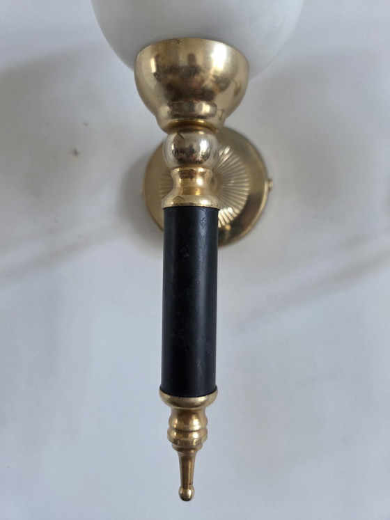 Image 1 of Pair of torch-style wall sconces, 1950s-60s