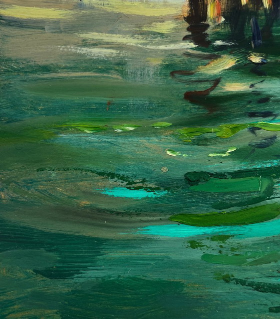 Image 1 of Original Oil Painting Evening Coastal Landscape Yachts in the sea under the gentle sun