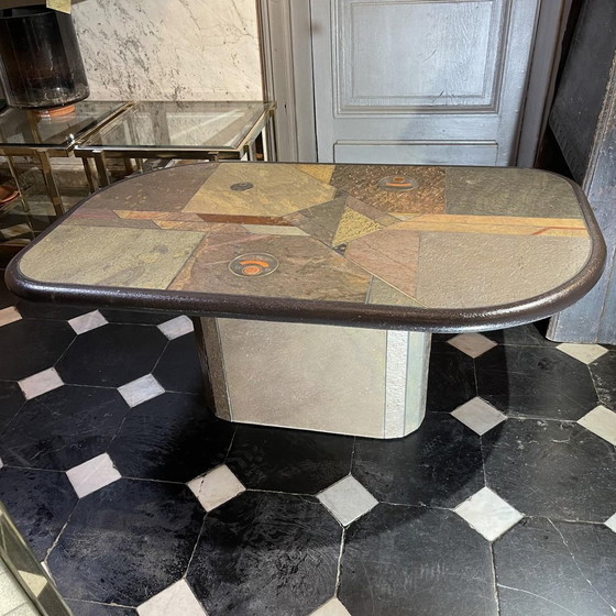 Table basse brutaliste en pierre, cuivre et laiton par Paul Kingma, années 1970 – Livres d'art, Copper (photo 14 of 17)