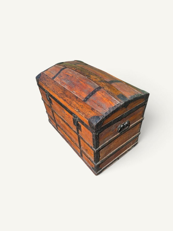 Baule da viaggio antico a cupola in legno e ferro battuto - XIX secolo – Mobili contenitori, Iron, Wood (photo 3 of 5)