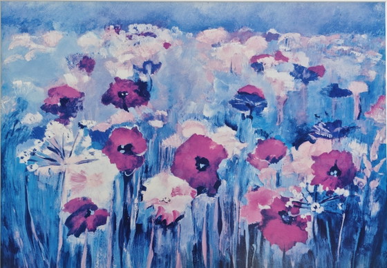 Image 1 of Ingelijst opdruk veldbloemen klaprozen 61x81cm