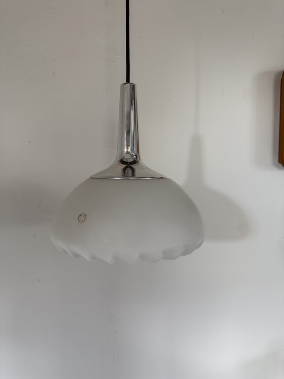 Image 1 of Vintage chrome & opal glass pendant lamp, Peill & Putzler ‘70