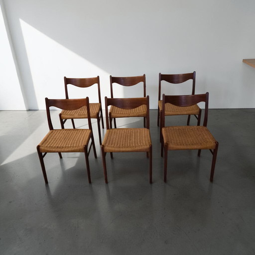 Traum Mid Century Designer 6er Set vintage Teak Esszimmerstühle Stuhl Arne Wahl Iversen GS61 1960er Jahre