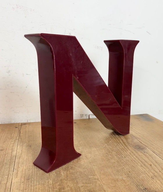 Image 1 of Vintage Dark Red Illuminated Letter N , 1980s