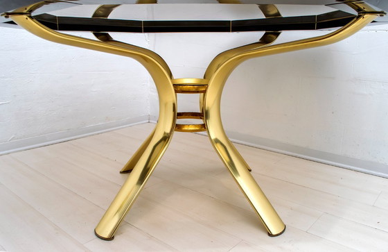 Image 1 of Pierre Cardin Octagonal Dining Table Black Lacquer with Brass Inserts and Base
