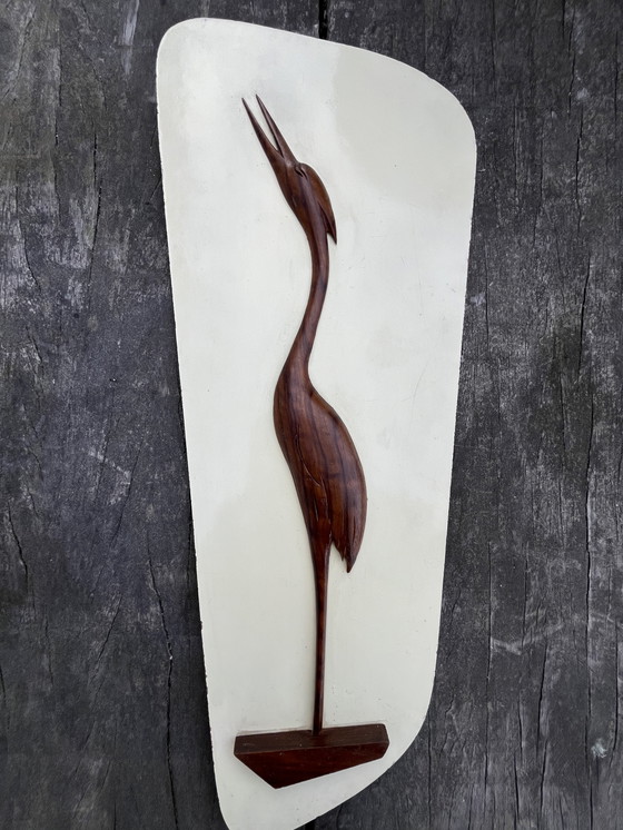 Image 1 of Vintage mid century kraanvogel wandpaneel 