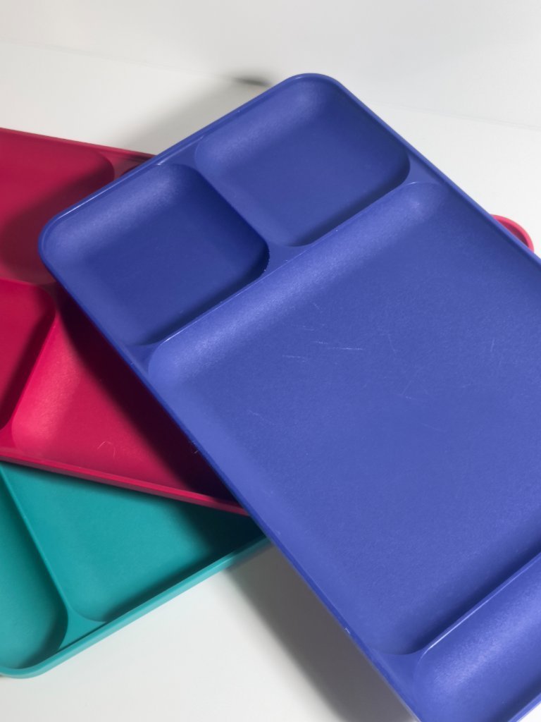 3x Tupperware Vintage Picnic Plate Tray 80s 90s Plastic Postmodern
