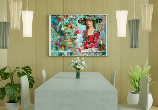Original Oil Painting Abstract Figurative Girl Flowers Magic – schilderijen tekeningen, Canvas (photo 2 of 13)