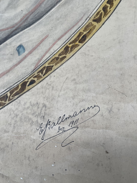 Image 1 of 1911 Cartel anatómico de época de un corte transversal del cerebro humano,