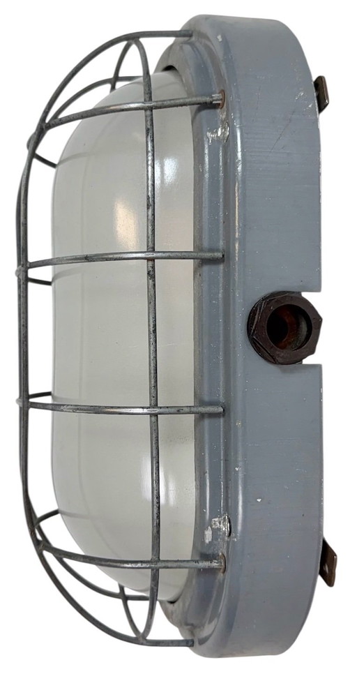 Industrial Grey Wall Light with Milk Glass from Elektrosvit, 1970s