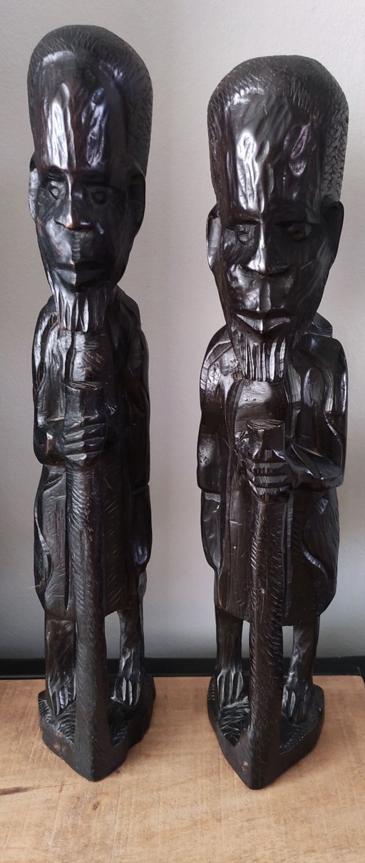 Handgeschnitzte afrikanische Ebenholz-Skulpturen, 2er-Set (40cm)