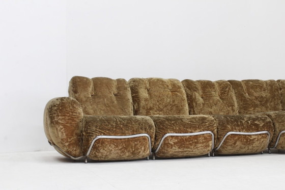 Vintage Italiaanse modulaire elementen bank  sofa 1970s, Hoekbanken, Fluweel, Metaal, Bruin (foto 10 van 12)