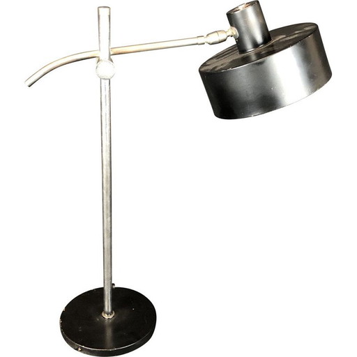 Lámpara de mesa vintage de metal y latón niquelado, Italia, 1950