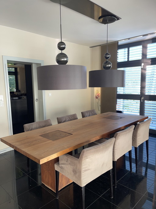 Designer table and six Poltrona Frau chairs – eettafels, Leather, Wood