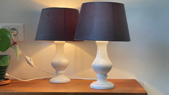 Image 1 of Pair of Vintage Alabaster Lamps