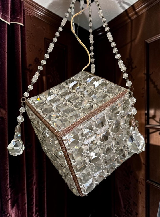 Lámpara colgante de cristal antigua y rara, circa 1900-1920. – Lámparas colgantes, Bronze, Crystal (photo 4 of 5)