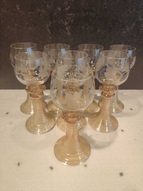 8 Copas de vino Fritz Heckert Hock, cristalería elegante, copa de vino alemana – Fritz Heckert Roemers (photo 9 of 10)
