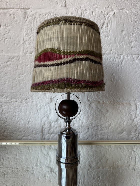 Image 1 of Lamp van chroom, hout en wol uit de jaren 70