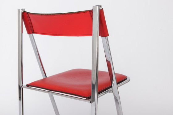 Image 1 of Tamara klapstoel van Arrben, Italië, jaren 70 | Chromen frame & rood leer | Vintage Italiaans design