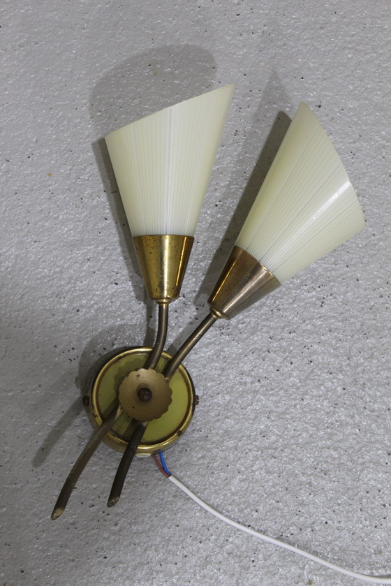 Image 1 of Vintage Wandlamp - Jaren '50, Messing, Glas