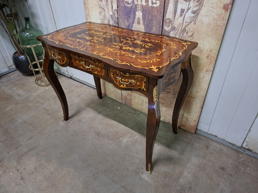 Antiker Schreibtisch im Barockstil, Konsolentisch für Damen, Schminktisch mit Intarsien, Maße: 98 x 54 cm und 79 cm hoch.