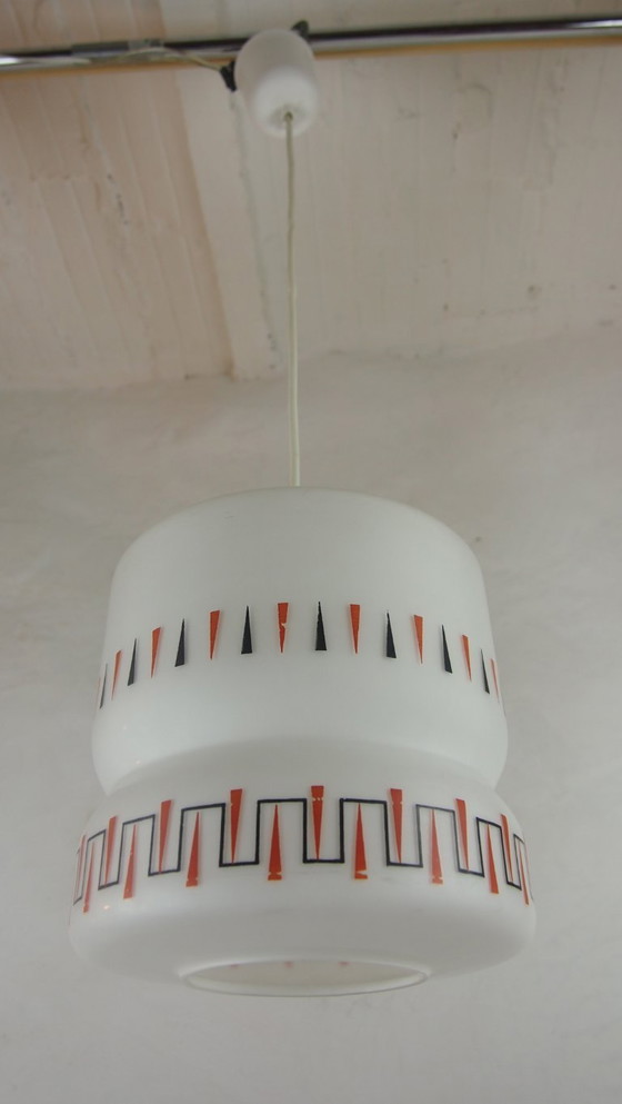 Image 1 of Lampada a sospensione vintage in opalino, lampada da soffitto moderna di metà secolo, francese, anni '60, Lunel
