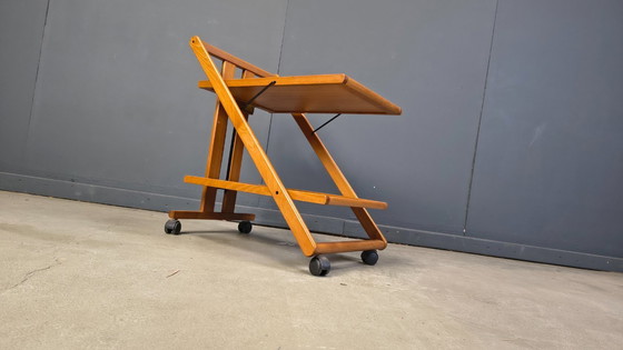 Image 1 of Chariot de service pliable en bois, style italien vintage, années 1980
