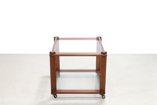 Mesa vintage de madera y cristal de los años 70