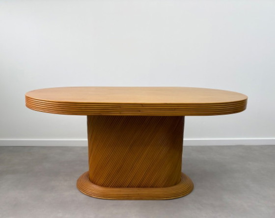 Image 1 of Vintage ( pencil reed ) eettafel met 4 bijpassende stoelen