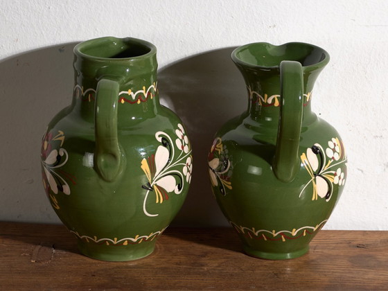 Pair of Vintage Glazed Ceramic Jugs, Central Europe, circa 1950 #6, Crockery, Yellow (photo 5 of 10)
