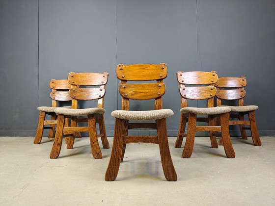 Image 1 of Vintage brutalist dining chairs, set of 5 - 1960s