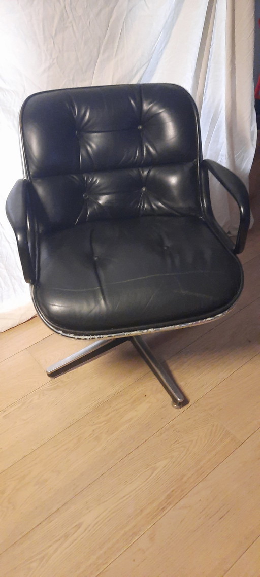 Poltrona direzionale Knoll Pollock vintage anni '70 – pelle nera, base a 4 stelle
