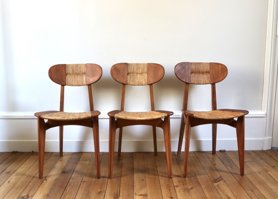 Image 1 of Set of 3 Vintage Roger Landault "Ellipse" Sentou 1957 Chairs