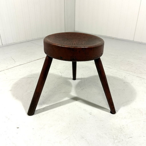 Antiek rustiek houten driepootkrukje 1900’s